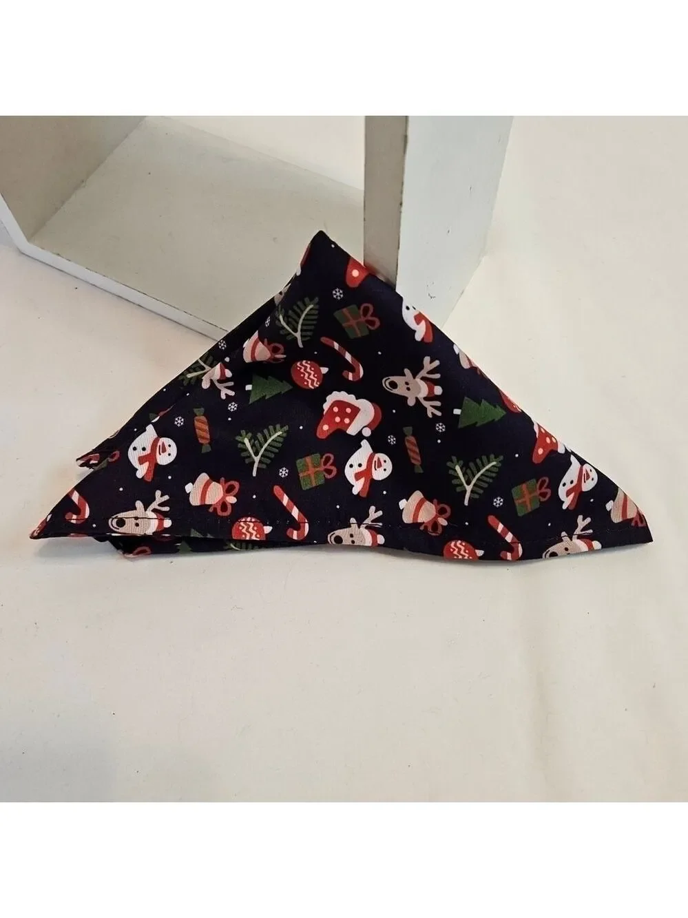 Upcycled Christmas Dog Bandana Tie up in the front blue background pets